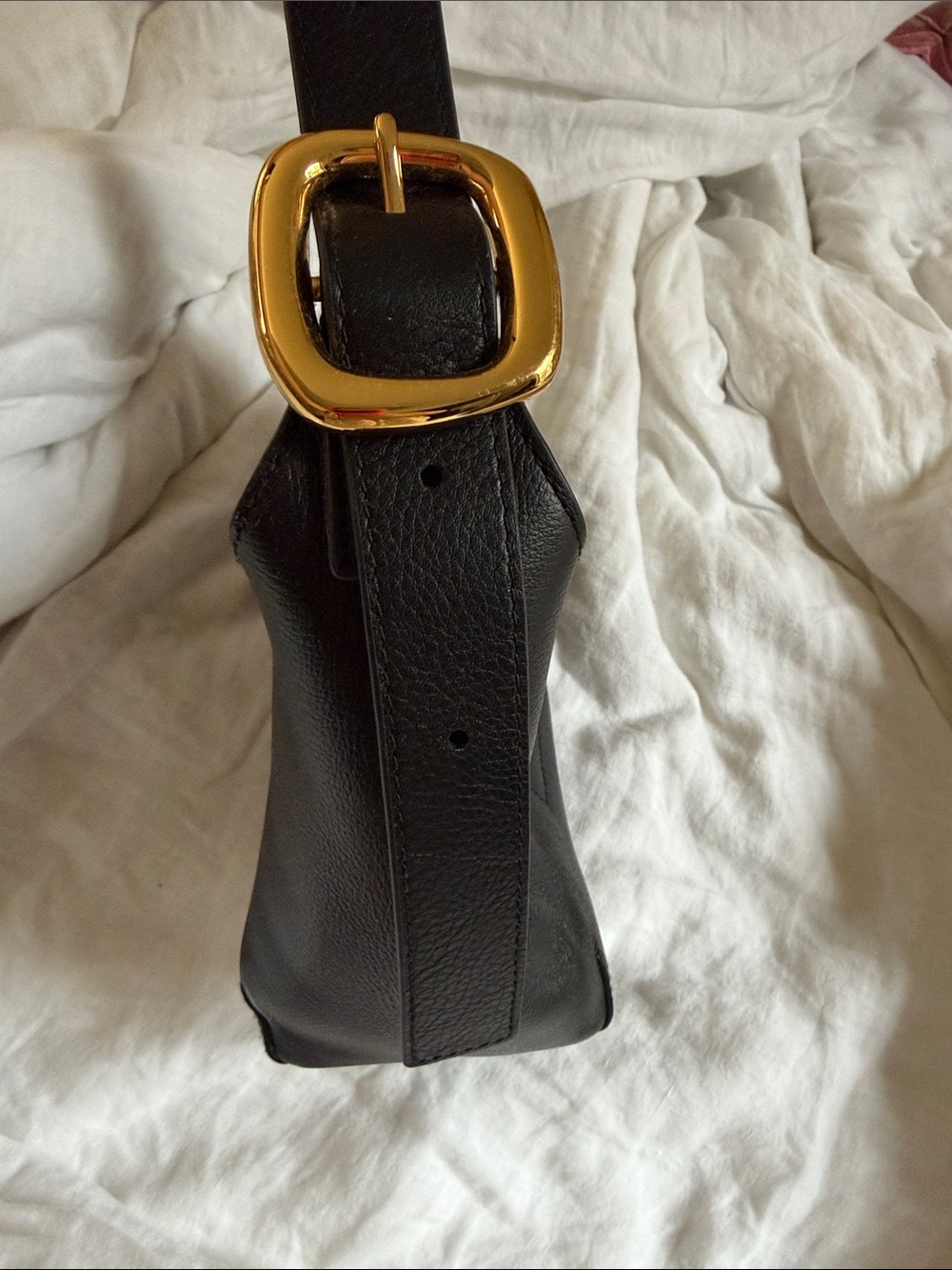 Madewell Classic Black Leather Shoulder Bag with Gold Buckle - Picture 2 of 4
